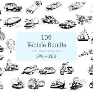 Vehicles SVG Bundle - 109 Designs | SVG & PNG | High Resolution | Variety of Vehicles | Explore Modes of Transport