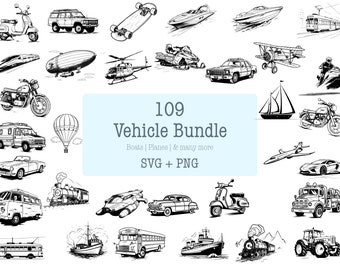 Vehicles SVG Bundle - 109 Designs | SVG & PNG | High Resolution | Variety of Vehicles | Explore Modes of Transport