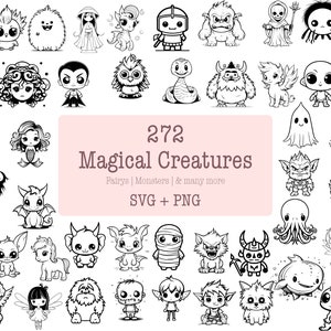 Magical Creatures - 272 Designs | SVG and PNG | High Resolution | Cute and Adorable | Famous Mythical Beings and Monsters