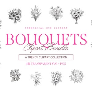 Floral Bouquet Illustration Pack - 451 Designs | SVG & PNG | High Resolution | Flowers and Foliage | For Commercial Use