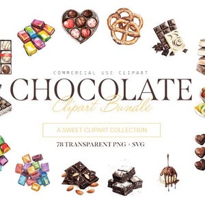 Pacchetto Clipart di cioccolato, 78 design, SVG e PNG, cocktail e arte di festa, uso commerciale