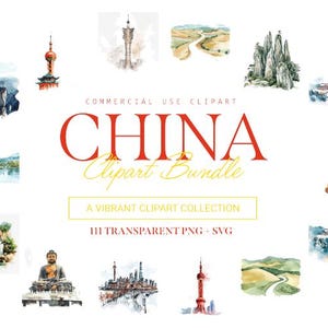 China Clipart Bundle, 111 Designs, SVG and PNG, Iconic Landmarks and Cultural Art, Commercial Use