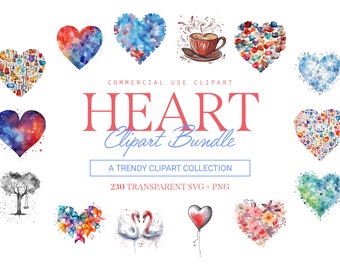 Heart Clipart Bundle - 230 Designs | SVG & PNG | High Resolution | Unique Heart Illustrations | Personal and Commercial Use