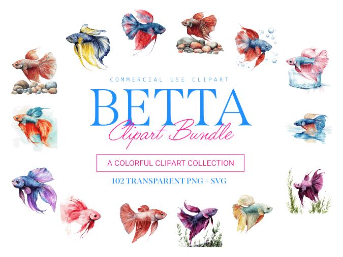 Betta Clipart Bundle, 102 Designs, SVG and PNG, Cute and Adorable Fish Art, Commercial Use