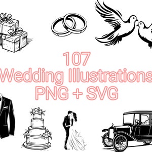 Wedding SVG Bundle - 107 Designs | SVG and PNG | High Resolution | Romantic & Elegant | Wedding and Marriage Themes