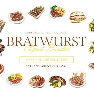 Bratwurst Clipart Bundle, 52 Designs, SVG und PNG, Lebensmittel und Wurstkunst, kommerzielle Nutzung