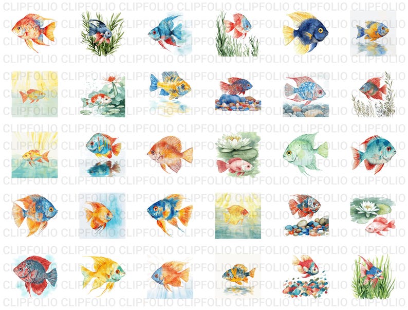 Discus Clipart Bundle, 98 Designs, SVG and PNG, Aquarium and Tropical ...