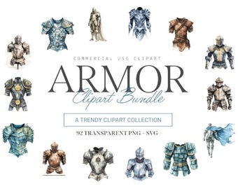 Armor-clipartbundel, 92 ontwerpen, SVG en PNG, middeleeuwse kunst en fantasykunst, commercieel gebruik