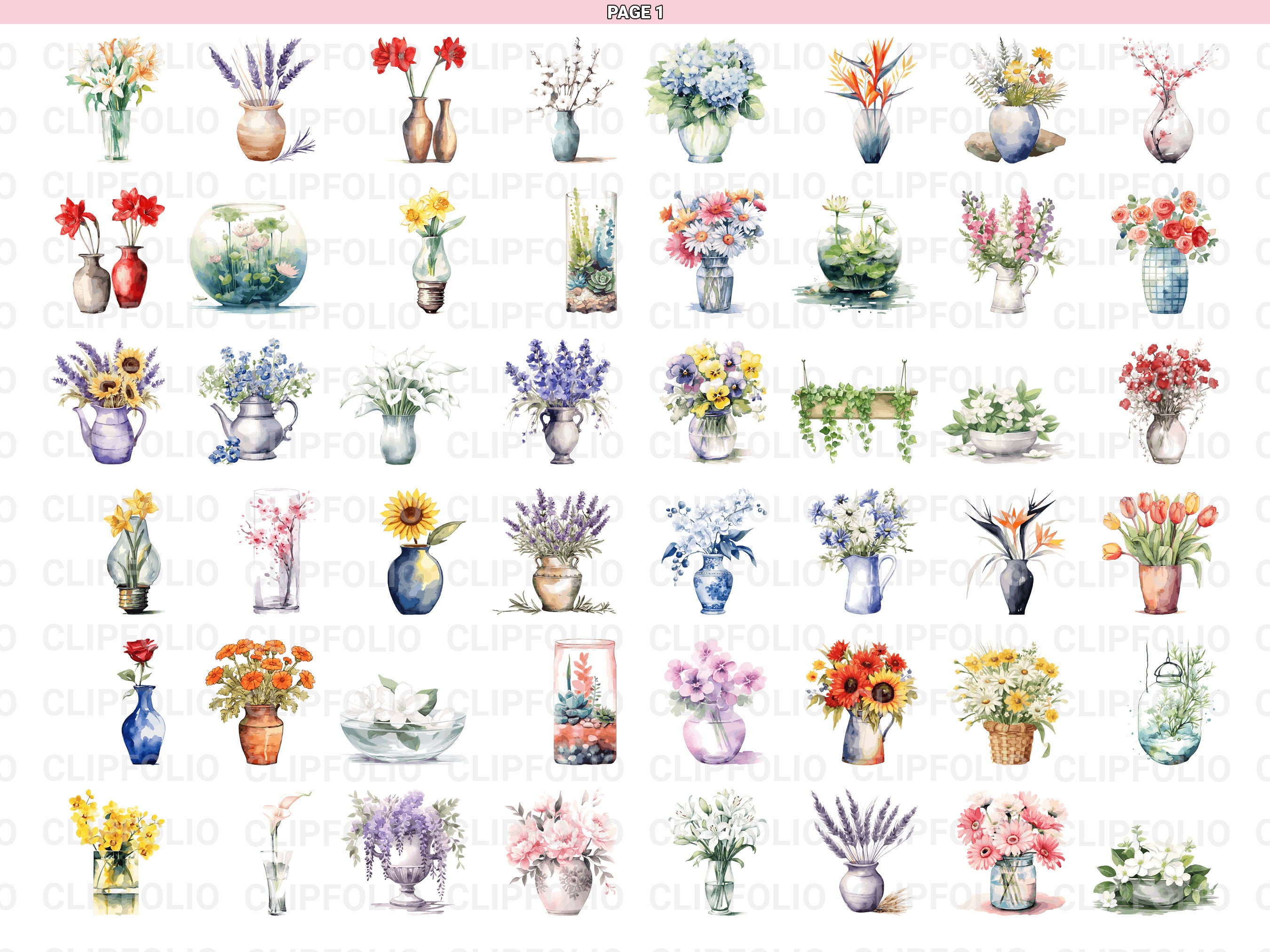 Watercolor Flower Vase Clipart Bundle: 160 Floral SVG & PNG Designs - Etsy