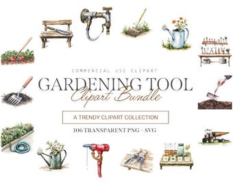 Gardening Tool Clipart Bundle: 106 Botanical DIY Art (SVG, PNG)