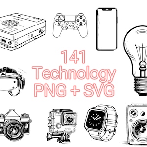 Technology SVG Bundle - 141 Designs | SVG and PNG | High Resolution | Modern & Minimalist | Popular Technology Gadgets and Devices