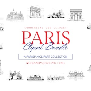Paris Clipart Bundle - 53 modèles | SVG et PNG | Haute Résolution | Romantique et iconique | Pour un usage commercial
