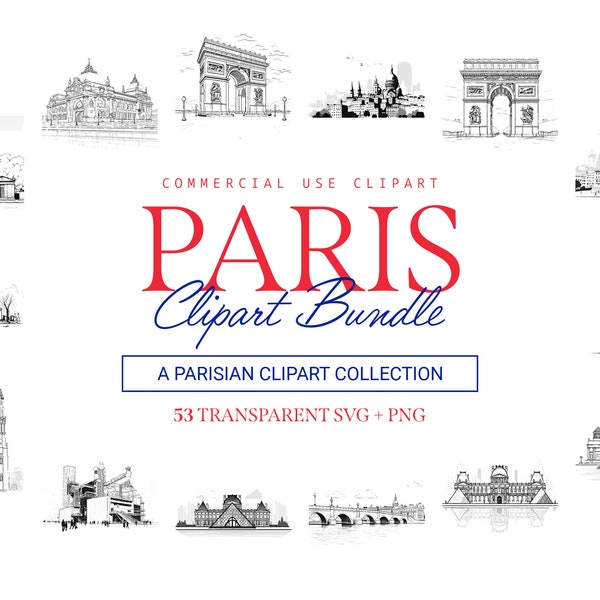 Paris Clipart Bundle - 53 Designs | SVG & PNG | High Resolution | Romantic and Iconic | For Commercial Use