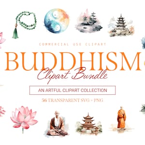 Pacote de clipart do budismo - 56 designs | SVG e PNG | Alta resolução | Mindfulness e Espiritualidade | Para uso comercial