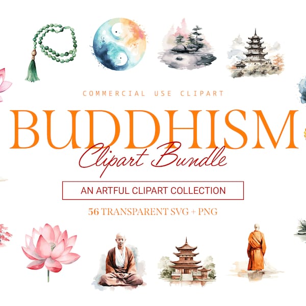 Buddhism Clipart Bundle - 56 Designs | SVG & PNG | High Resolution | Mindfulness and Spirituality | For Commercial Use