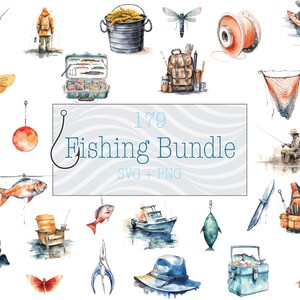 Angeln & Angelzubehör SVG Bundle - 179 Designs | Bunt | Aquarell | Angeln |Aktivität