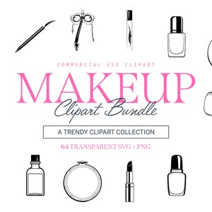 Paquete de imágenes prediseñadas de maquillaje - 64 diseños / SVG y PNG / Alta resolución / Exquisitamente ilustrado / Índice de búsqueda / Para uso comercial