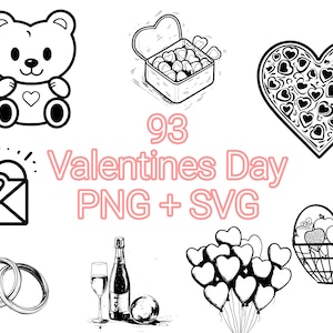 Valentines Day SVG Bundle - 93 Designs | SVG and PNG | High Resolution | Cute & Romantic | Valentine&#39;s Day Essentials