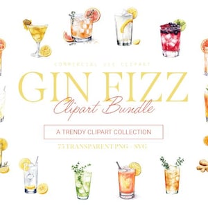 Bundle de cliparts Gin Fizz, 75 modèles, SVG et PNG, Art cocktail et boisson, usage Commercial