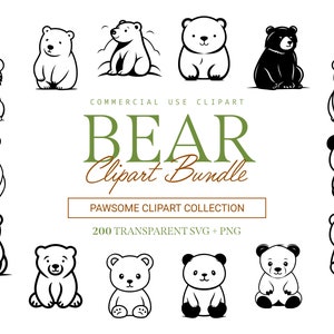 Ours Clipart Bundle - 33 modèles | SVG et PNG | Haute résolution | Mignon et adorable | Pour un usage commercial
