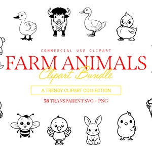 Farm Animals Clipart Bundle - 58 Designs | SVG & PNG | High Resolution ...