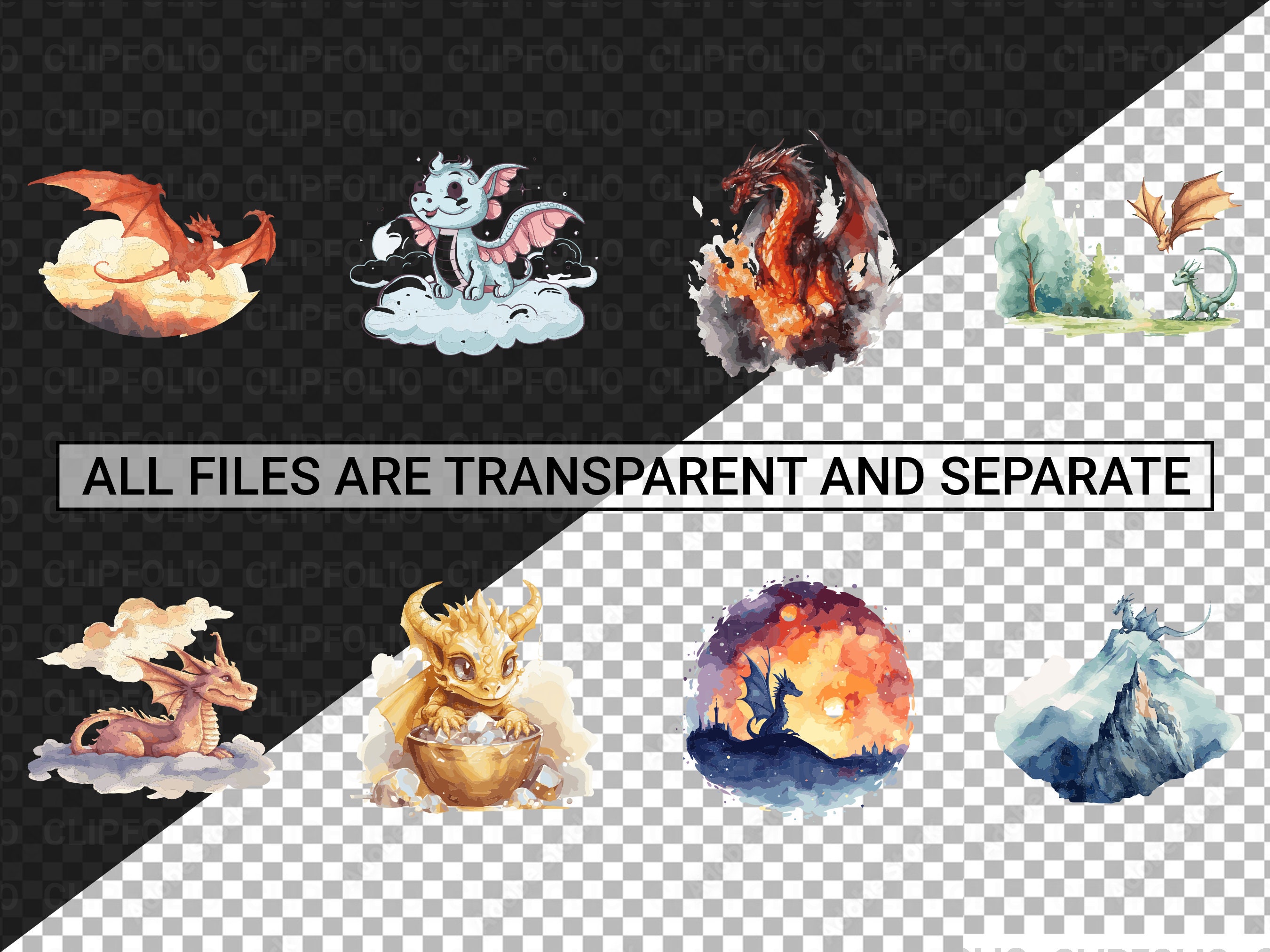 Dragon Clipart Bundle 61 Designs SVG & PNG High Resolution Mystically ...