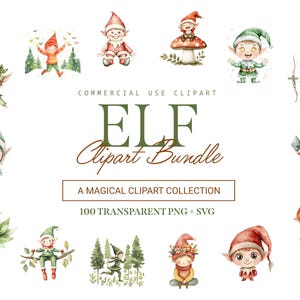 Elf Clipart Bundle, 100 Designs, SVG and PNG, Fantasy and Holiday Art, Commercial Use