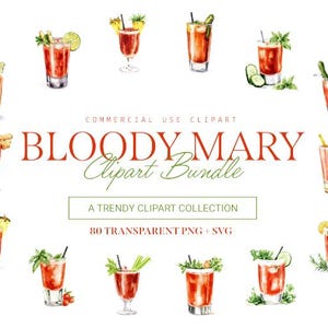 Bloody Mary Clipart Bundle, 80 disegni, SVG e PNG, Cocktail e bevande artistiche, uso commerciale