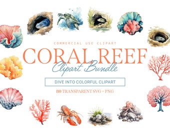 Coral Reef Clipart Bundle: 80 Marine Illustrations (SVG & PNG)
