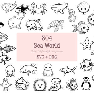 Sea World SVG Bundle - 272 Designs | SVG und PNG | Hohe Auflösung | Niedlich, Entzückend | Berühmte Meeresbewohner und Unterwasserwelt