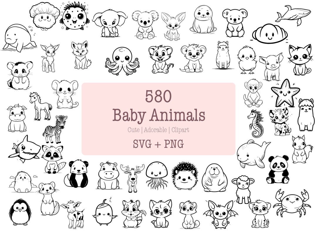 Adorable Baby Animals SVG & PNG Pack - 581 Designs | Nursery Decor ...