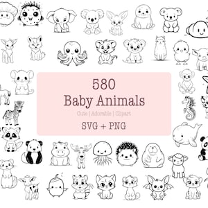 Adorable bebé animales SVG y PNG Pack - 581 diseños / decoración de guardería / imágenes de animales lindos / alta resolución / para uso comercial