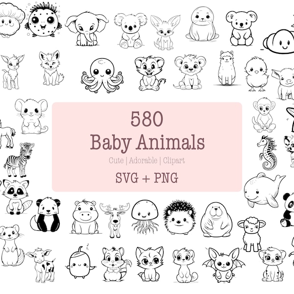 Niedliche Baby Tiere SVG & PNG Pack - 581 Designs | Kinderzimmer Dekor | Niedliche Tierbilder | Hohe Auflösung | Für kommerzielle Nutzung