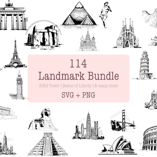 Landmark Illustration Bundle - 114 Designs | SVG and PNG | High Resolution | Famous Global Landmarks