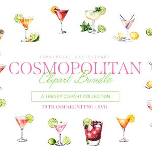 Cosmopolitan Clipart Bundle, 79 Design, SVG e PNG, Cocktail e bevande artistiche, uso commerciale