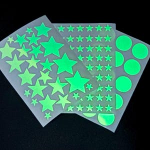 Glow In The Dark Star Stickers • Holographic Glowing Stars for Ceiling • Celestial Wall Decor • Glow Party Decoration Water Resistant Vinyl