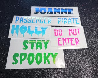 Custom Decal Holographic, Metallic, Shimmer, Solid Color • Personalized Text Decal • Custom Halloween Font Vinyl Sticker