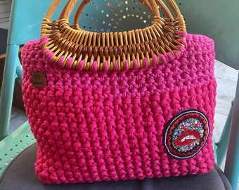 hand knitted bag, crochet bag