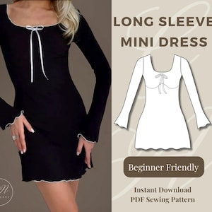 Long Sleeve Mini Dress | Easy Sewing Pattern | PDF Pattern | INSTANT DOWNLOAD