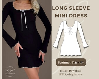 Long Sleeve Mini Dress | Easy Sewing Pattern | PDF Pattern | INSTANT DOWNLOAD