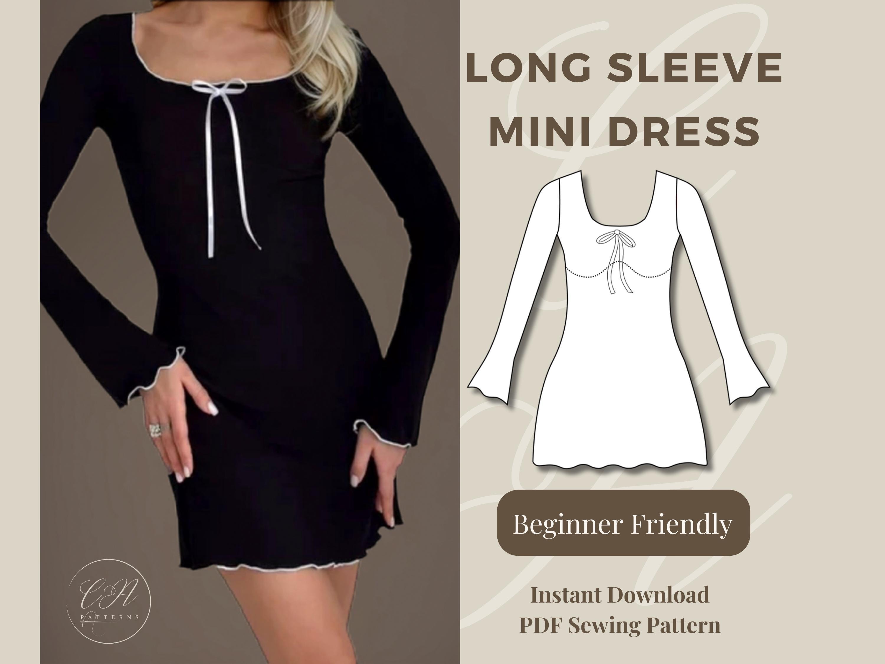 chinese dress ladies Short Dress Long Sleeve Ruched PDF Sewing Pattern – IndiePatterns