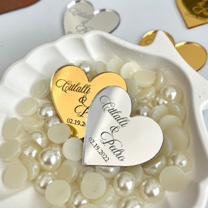 Custom Wedding Favor Tag, 20pcs, Chocolate Tag, Acrylic Mirror Tag, Heart Mirror Tag, Wedding Name Tag, Communion Favor Tag