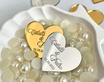 Custom Wedding Favor Tag, 20pcs, Chocolate Tag, Acrylic Mirror Tag, Heart Mirror Tag, Wedding Name Tag, Communion Favor Tag