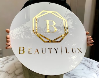 White Gold Sign, Beauty Signs, Lash Logo Sign, Business Sign, Beauty Welcome Sign, Custom Business Sign, Custom Sign for Business, 3D Logo