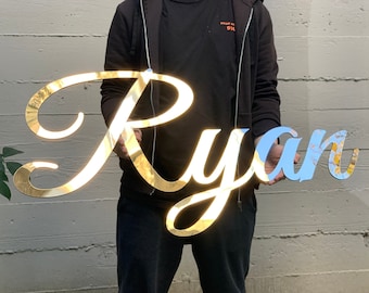 Mirror Name Sign, Personalized Sign, Backdrop Sign, Mirror Wall Decor, Acrylic Name Sign, Name Mirror Sign, Custom Name Sign, Wedding Sign