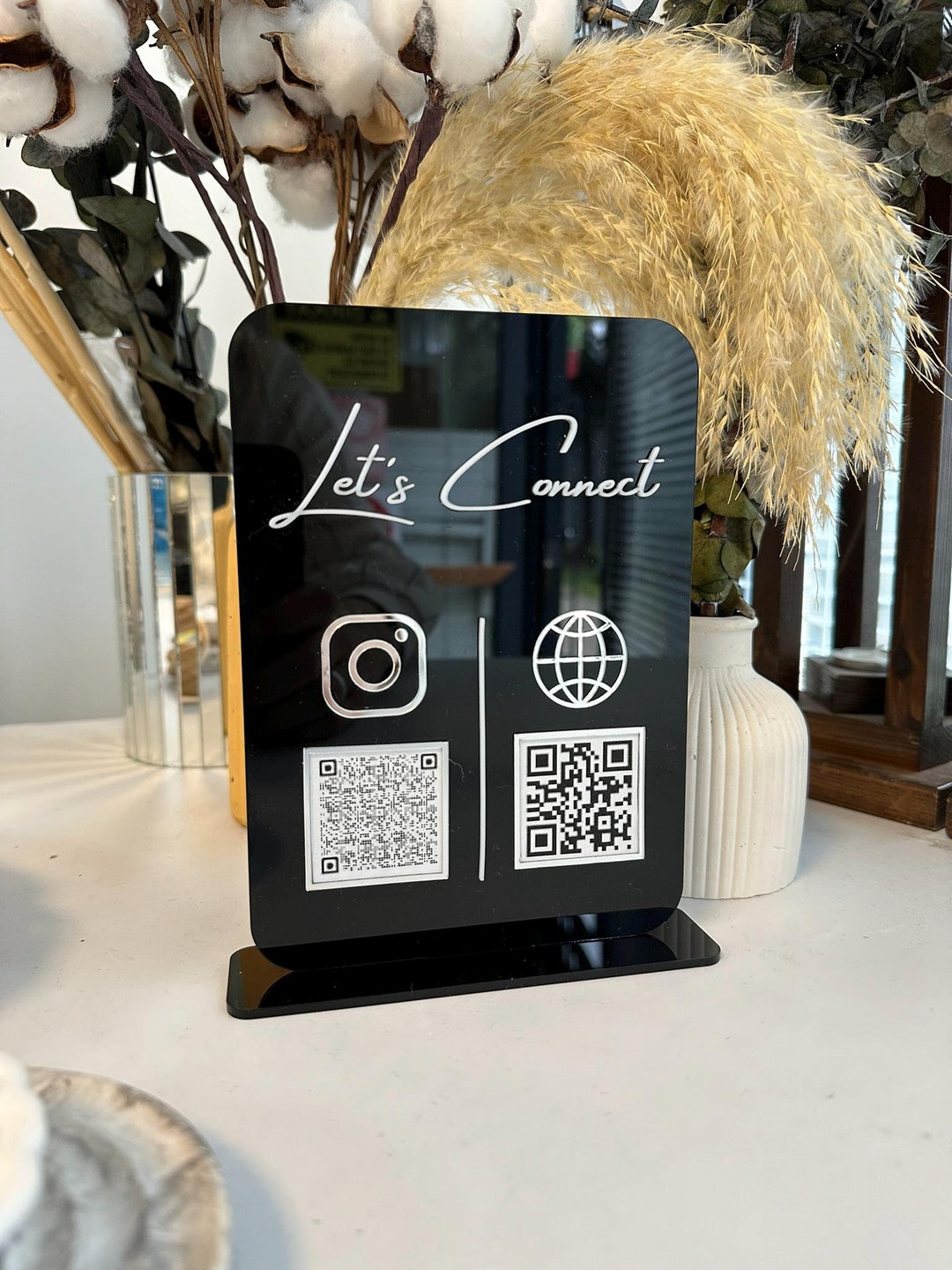 Lets Connect Sign, Social Media Display Sign, QR Code Sign, Instagram ...