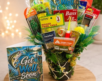 Mens Crappie Fishing Gift Bouquet – Lures, Tackle, Snacks in Tin Bucket