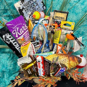 Fishing Gift Bouquet: Tackle, Snacks & Novelty Fish Decor