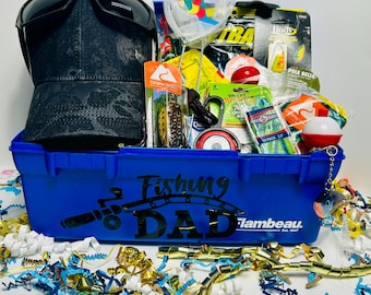 Fishing Gift Basket for Dad | Tackle, Lures, Rod, Reel, Sunglasses, Cap