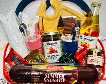 Date Night Charcuterie Board Gift Basket | Summer Sausage and crackers | couples picnic basket